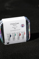 Image of ChitoCare Beauty Travel Kit, containing four 50ml tubes with body scrub, body lotion, hand cream and face cream.