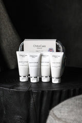 Image of ChitoCare Beauty Travel Kit, containing four 50ml tubes with body scrub, body lotion, hand cream and face cream.
